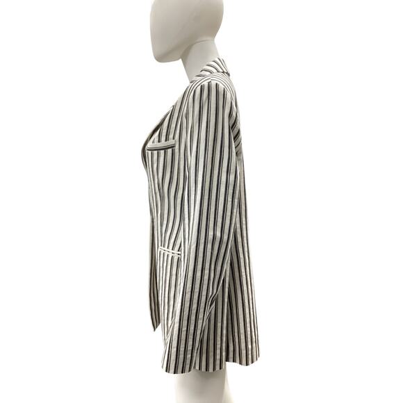 BCBGMaxAzria Blazer Women’s SZ L Stripes Cotton Linen Blend Button Closure White - Picture 3 of 5